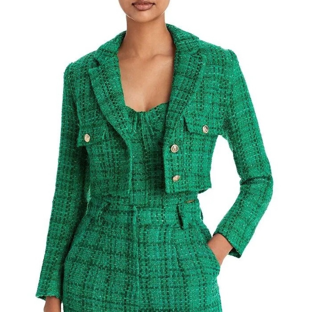 Aqua x Maeve Women's Reilly Green Tweed Cropped Jacket Size Medium